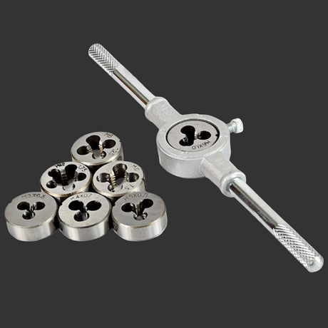 Set of 8 Pcs Metric Die Set & Adjustable Wrench Holder with M3-M12 Dies