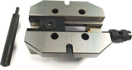 Close-up shows steel vice vertical milling slide for mini lathe