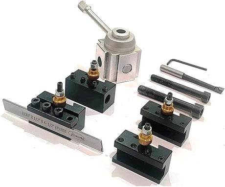 Lathe quick change tool holder set with multiple cutting tools