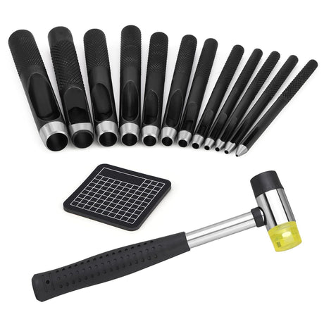 Buyohlic 9 Pcs Leather Hole Punch Round Working Hollow Cutting Mat for Watch Band, Belt, Wristband DIY Leather Crafting