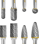 Set of 8 pcs Tungsten Carbide Burr Set 1/4" Shank Wood Stone Carving Cutting Engraving Grinder Kit Attachment Rotary Tool Accessories Set Harder than Diamond