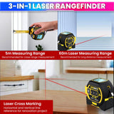 3-in-1 Laser Tape Measure 196 Ft Rechargeable Laser Measurement Tool & 16Ft Measuring Tape Movable Magnetic Hook Pythagorean Mode, Measure Distance, Area and Volume