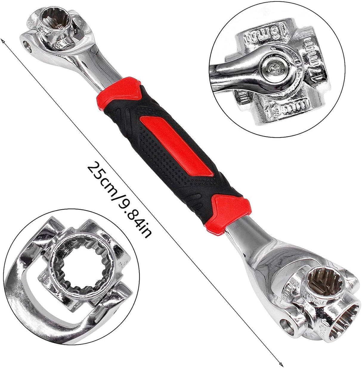 48 in 1 Socket Wrench, Stainless Steel Multi Function Wrench Tool with 360 Degree Rotating Head, Universal Wrench with Rubber Handle