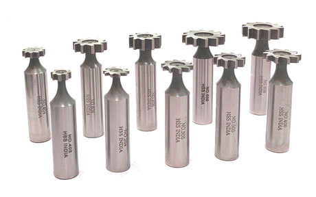 HSS M2 Grade Woodruff Hardened Keyseat Cutter - Set of 10 Pcs, 1/2" Shank Diameter, Straight Tooth Cutters