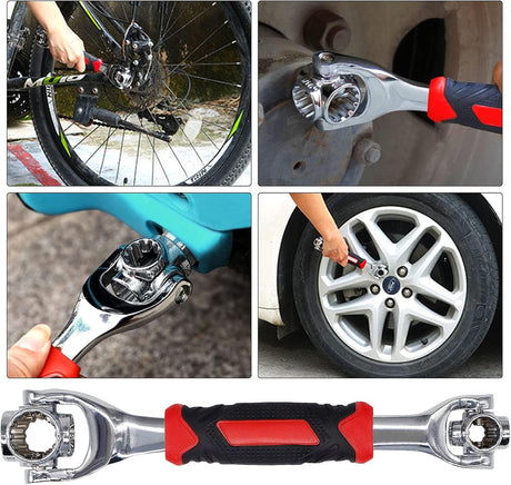 48 in 1 Socket Wrench, Stainless Steel Multi Function Wrench Tool with 360 Degree Rotating Head, Universal Wrench with Rubber Handle