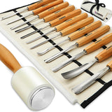 Wood Carving Tools, 12-Piece Wood Whittling Kit with Mallet and Canvas Case Woodworking Chisel Set for Beginners and Professionals
