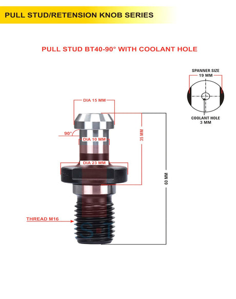 Set Of 5 BT40 Pull Stud for CNC Machines – Available in Multiple Degrees, With or Without Hole