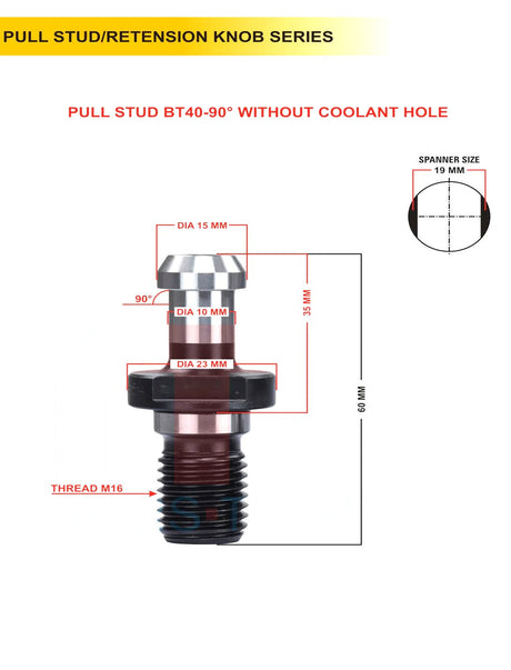 Set Of 5 BT40 Pull Stud for CNC Machines – Available in Multiple Degrees, With or Without Hole
