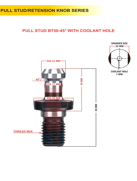 SEt of 5 BT50 Pull Stud | 45 Degree / 90 Degree | With Hole / Without Hole | CNC Tool Holder