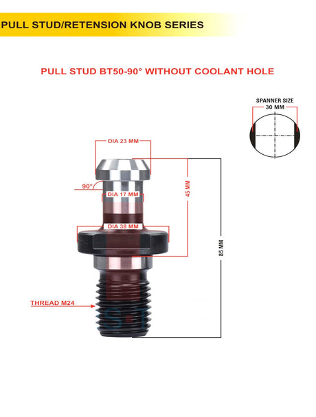 SEt of 5 BT50 Pull Stud | 45 Degree / 90 Degree | With Hole / Without Hole | CNC Tool Holder