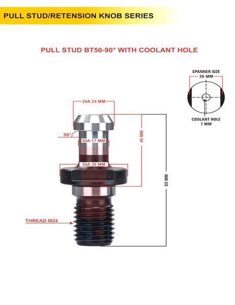 SEt of 5 BT50 Pull Stud | 45 Degree / 90 Degree | With Hole / Without Hole | CNC Tool Holder