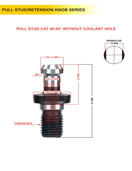 Set Of 5 CT40 / CAT40 Pull Stud | Multiple Degree | With Hole / Without Hole | CNC Tool Holder