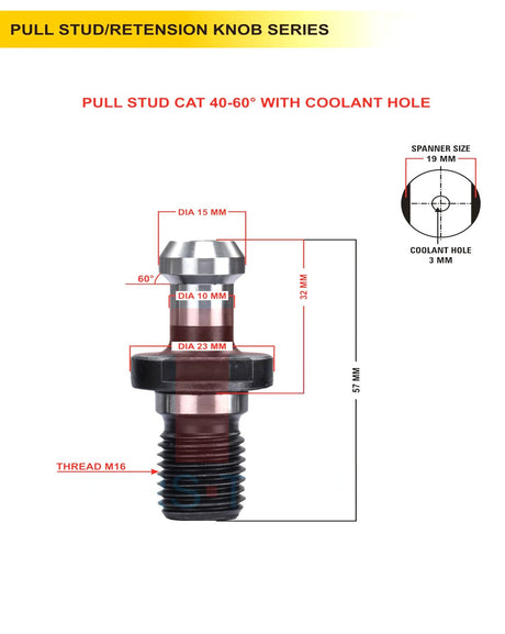 Set Of 5 CT40 / CAT40 Pull Stud | Multiple Degree | With Hole / Without Hole | CNC Tool Holder