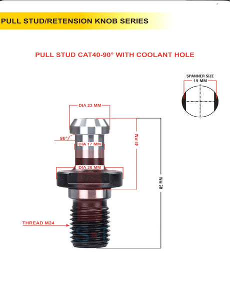 Set Of 5 CT40 / CAT40 Pull Stud | Multiple Degree | With Hole / Without Hole | CNC Tool Holder