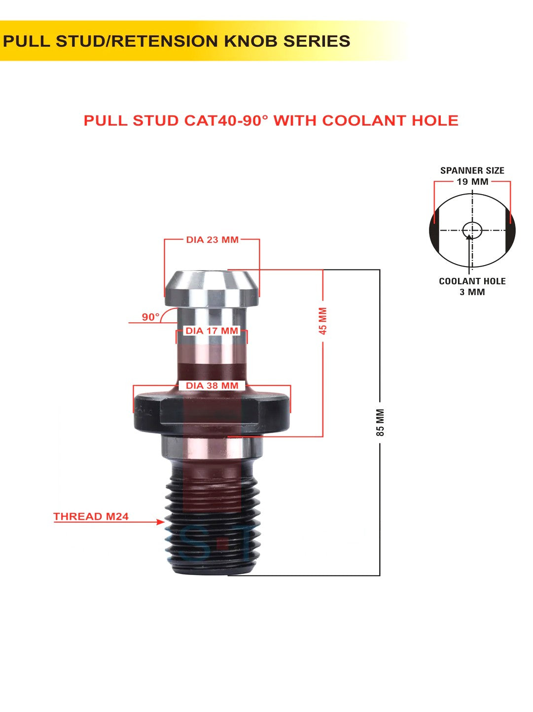 Set Of 5 CT40 / CAT40 Pull Stud | Multiple Degree | With Hole / Without Hole | CNC Tool Holder