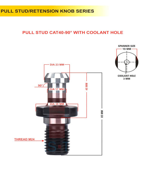 Set Of 5 CT40 / CAT40 Pull Stud | Multiple Degree | With Hole / Without Hole | CNC Tool Holder