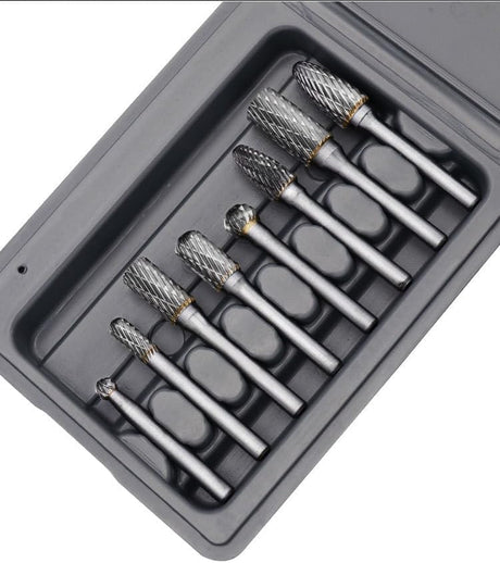 Set of 8 pcs Tungsten Carbide Burr Set 1/4" Shank Wood Stone Carving Cutting Engraving Grinder Kit Attachment Rotary Tool Accessories Set Harder than Diamond