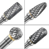 Set of 8 pcs Tungsten Carbide Burr Set 1/4" Shank Wood Stone Carving Cutting Engraving Grinder Kit Attachment Rotary Tool Accessories Set Harder than Diamond
