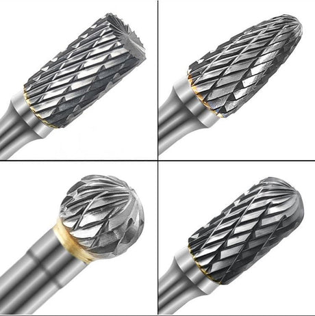 Set of 8 pcs Tungsten Carbide Burr Set 1/4" Shank Wood Stone Carving Cutting Engraving Grinder Kit Attachment Rotary Tool Accessories Set Harder than Diamond