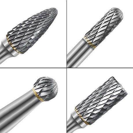 Set of 8 pcs Tungsten Carbide Burr Set 1/4" Shank Wood Stone Carving Cutting Engraving Grinder Kit Attachment Rotary Tool Accessories Set Harder than Diamond