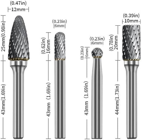 Set of 8 pcs Tungsten Carbide Burr Set 1/4" Shank Wood Stone Carving Cutting Engraving Grinder Kit Attachment Rotary Tool Accessories Set Harder than Diamond
