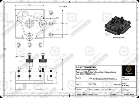 Mini Lathe's Quick Change Tool Post Set II Suits Mini & 90-115mm Centre Height Lathes