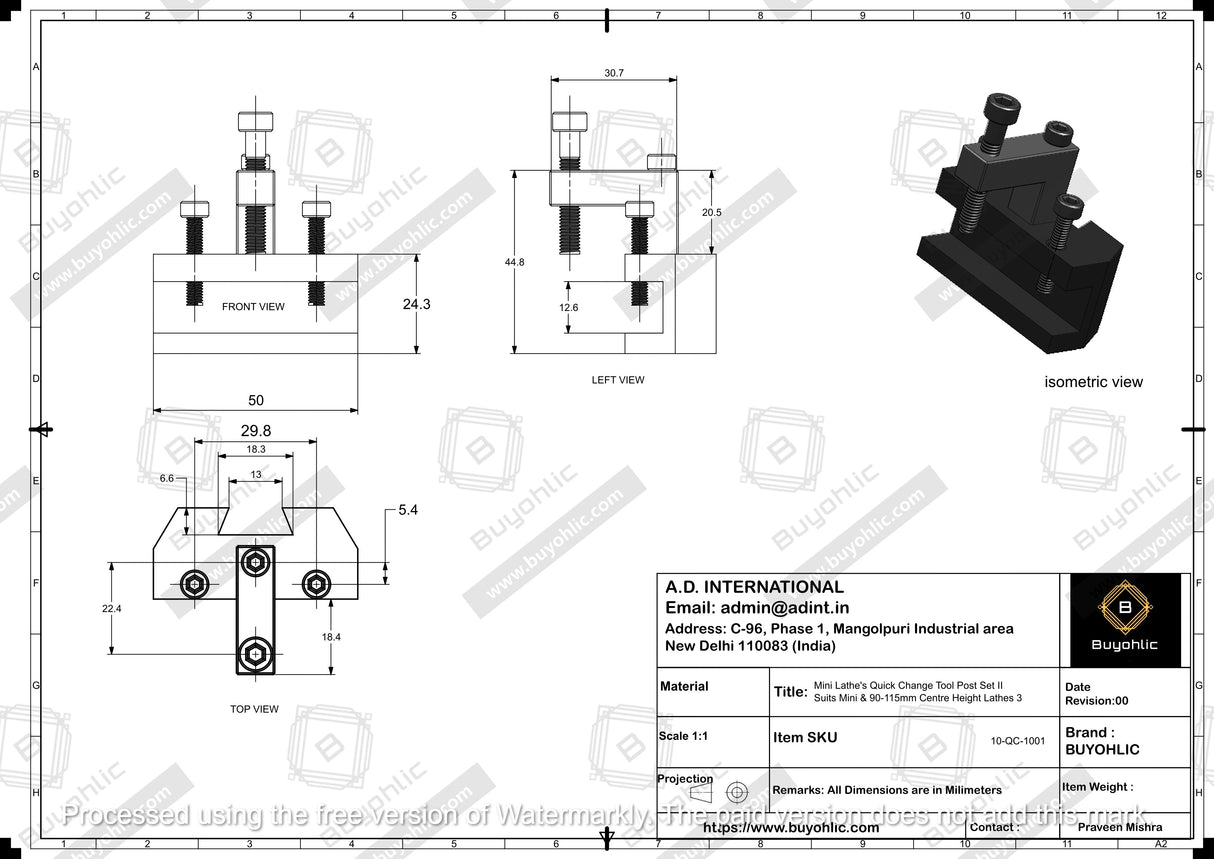 Mini Lathe's Quick Change Tool Post Set II Suits Mini & 90-115mm Centre Height Lathes