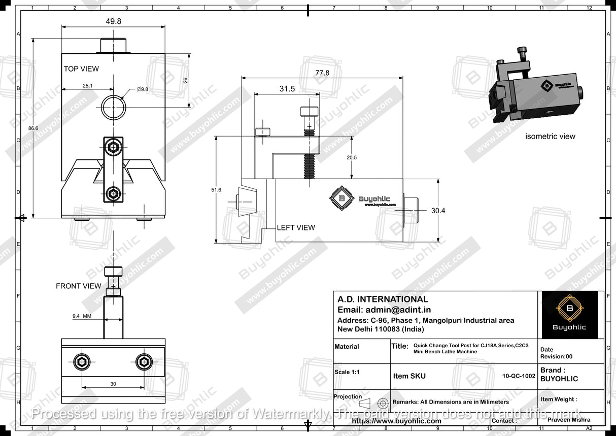 Precision Quick change tool post set designed for C2 lathes