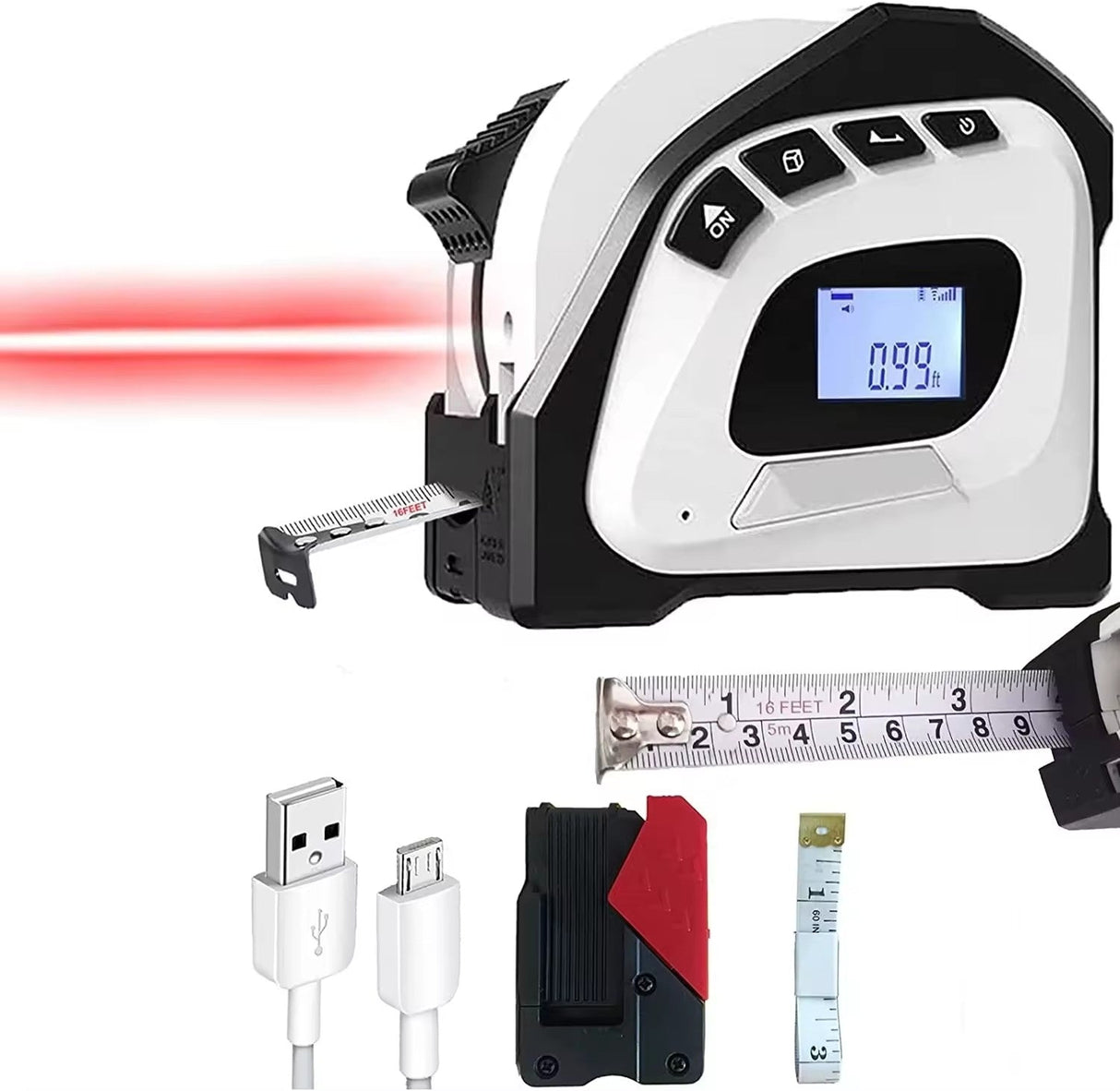 2-in-1 Laser Tape Measure 131 Ft Rechargeable Laser Measurement Tool & 16Ft Measuring Tape Movable Magnetic Hook Pythagorean Mode, Measure Distance, Area and Volume