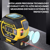 3-in-1 Laser Tape Measure 196 Ft Rechargeable Laser Measurement Tool & 16Ft Measuring Tape Movable Magnetic Hook Pythagorean Mode, Measure Distance, Area and Volume