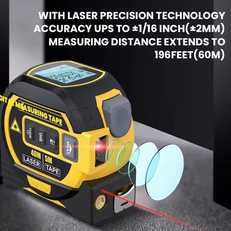 Buyohlic 3-in-1 Laser Tape Measure 196 Ft Rechargeable Laser Measurement Tool & 16Ft Measuring Tape Movable Magnetic Hook Pythagorean Mode, Measure Distance, Area and Volume