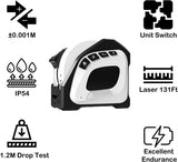 2-in-1 Laser Tape Measure 131 Ft Rechargeable Laser Measurement Tool & 16Ft Measuring Tape Movable Magnetic Hook Pythagorean Mode, Measure Distance, Area and Volume