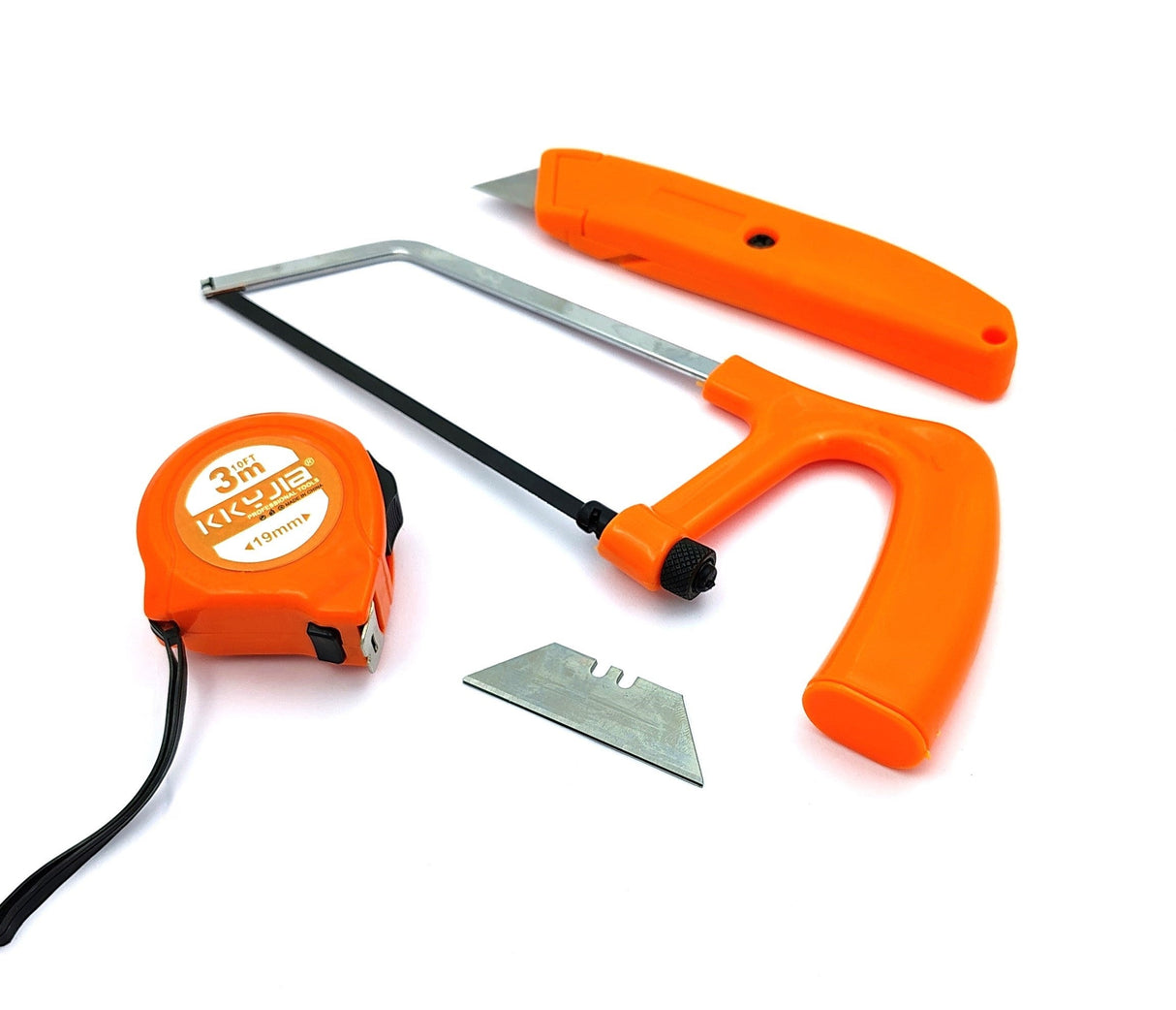 Buyohlic International Hand Tool Set 1 Pc x Mini Hacksaw Hand Saw, 1 x Utility Knife 1 x 3 Mtr Measuring Tap Small Combos