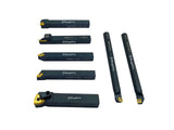 7 Pieces Carbide Turning Tool Set Indexable Lathe Turning / Grooving / Threading Tool-1/2" Shank with Tin Coated Carbide Inserts Turning insert