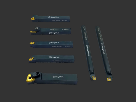 7 Pieces Carbide Turning Tool Set Indexable Lathe Turning / Grooving / Threading Tool-1/2" Shank with Tin Coated Carbide Inserts Turning insert