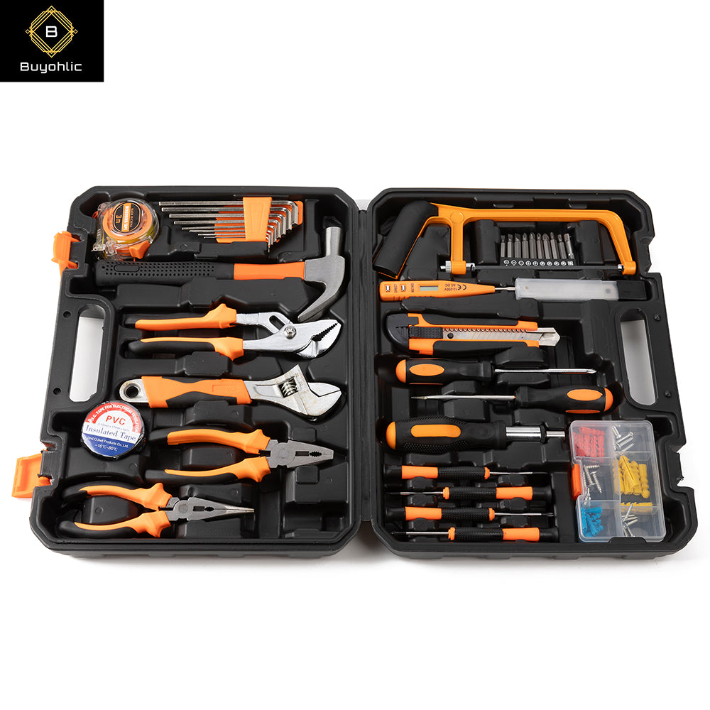 Buyohlic 36 Pcs Complete Repair General Hand Tool Set for Men Women - Household Tool Kit for Home Improvement with Hammer & Pliers Set & Ratchet Wrench & Socket & Portable Tool Box Case