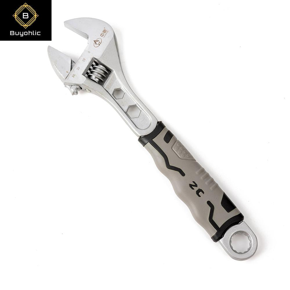 Buyohlic International Adjustable Wrench with Black Handle Forged, Heat Treated, Chrome-plated