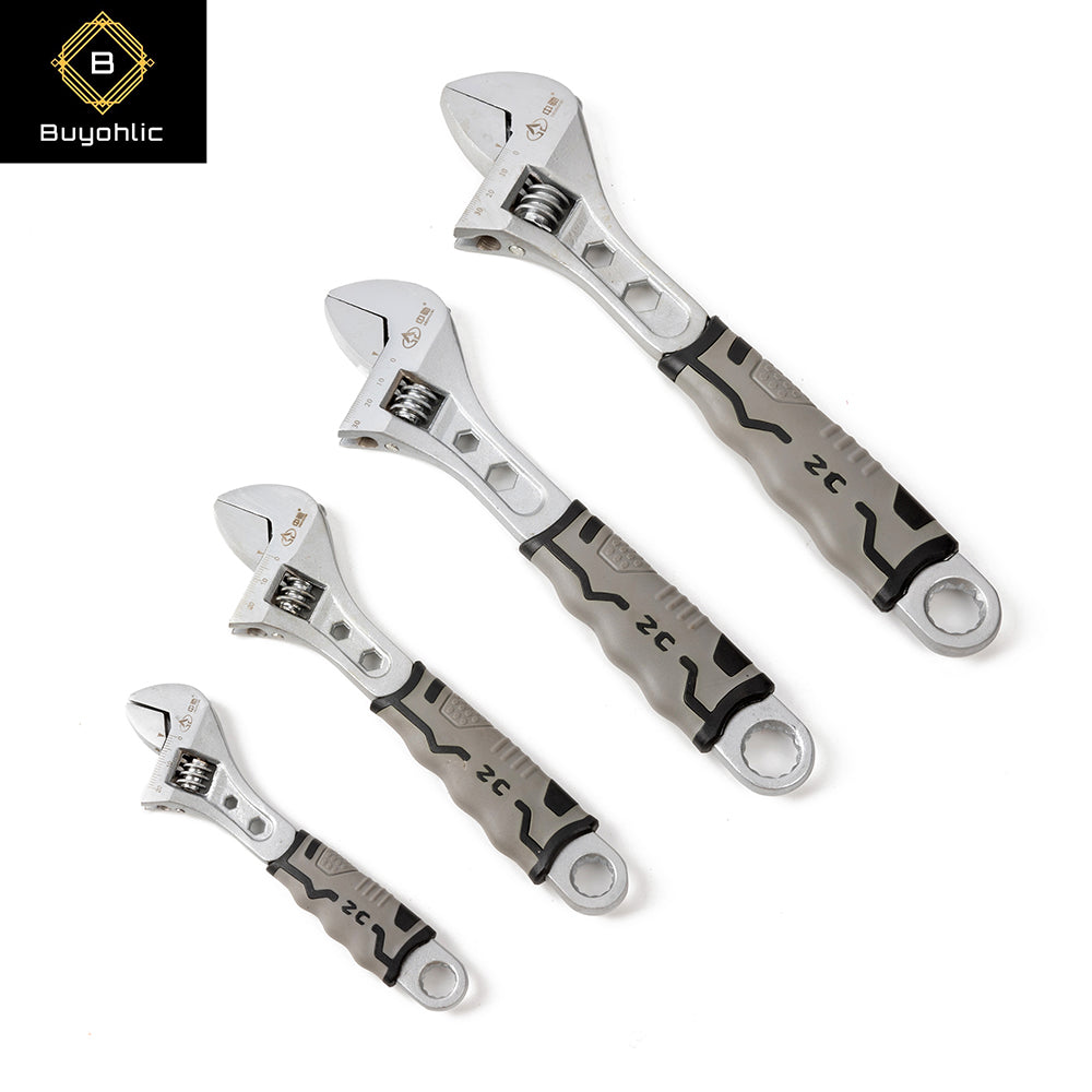 Buyohlic International Adjustable Wrench with Black Handle Forged, Heat Treated, Chrome-plated