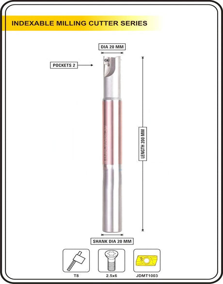 Indexable Insert Endmill 20MM II 2 Pocket II 10 Pcs JDMT1003 Carbide Inserts Free