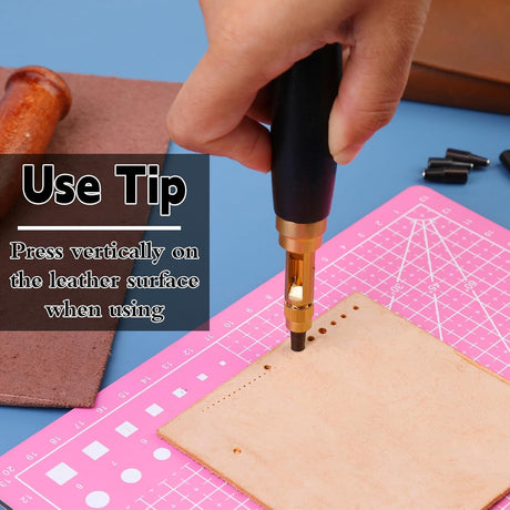 Buyohlic Screw Punch Set Wood Handle Belt Hole Puncher, Adjustable Leather Hole Punch Tool