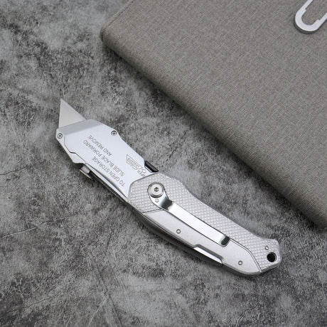 Buyohlic International Folding Utility Knife With 3 Blades Automatic Loading Light weight Aluminum Body