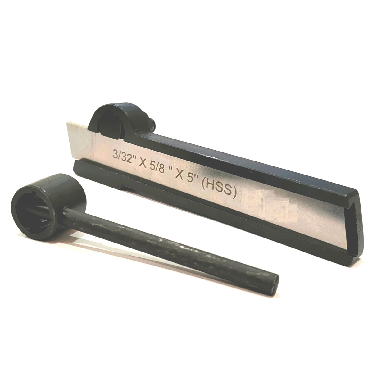 Lathe parting tool holder close-up cutting end