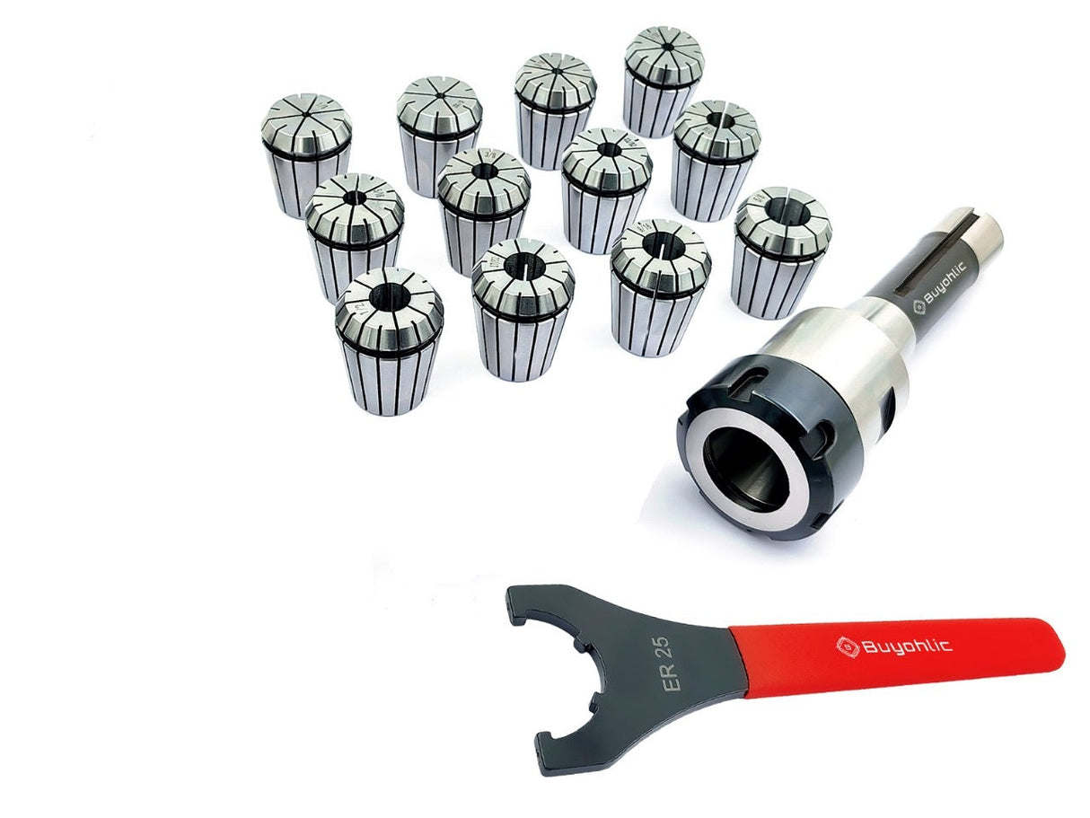 ER25 - 12 Pcs Collet Set (Range 1/8 -5/8" ) Milling Collet Adopter With Spanner