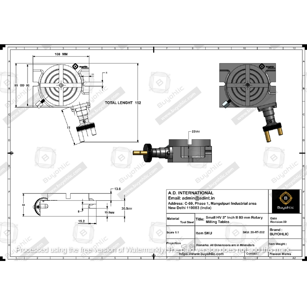 Small HV 3" Inch II 80 mm Rotary Milling Table