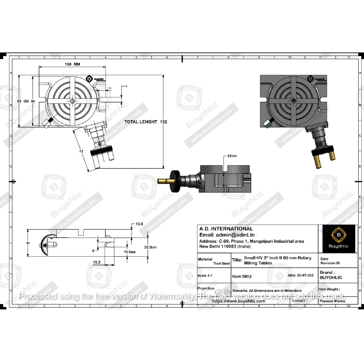 Small HV 3" Inch II 80 mm Rotary Milling Table