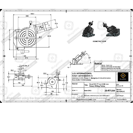 Small HV 3" Inch II 80 mm Rotary Milling Table