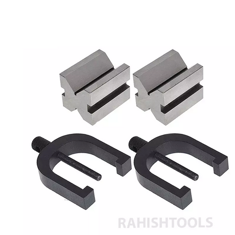 Hardened Tool Steel Vee V Block Pair Set with Clamps (32 x 32 x 40 mm (25 mm Capacity))
