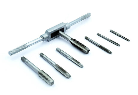 Buyohlic 8 pcs Taps Set with Adjustable Tap Wrench 1/16-1/2'' for Internal and External Threading Taps Size M3 M4 M5 M6 M8 M10 M12