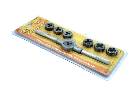 Set of 8 Pcs Metric Die Set & Adjustable Wrench Holder with M3-M12 Dies