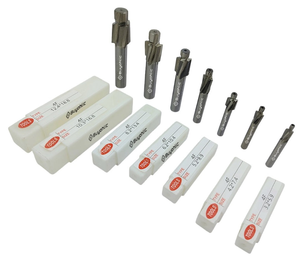 M3-M12 Slotting Counterbore End Mill Cutter Solid Slot 4 Flutes Countersink End Mill Drill Bit Set of 7 Pcs